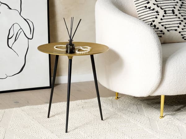 Sidobord Guld Svart Metall 45 x 45 x 50 cm Accent Gavelbord Rund Bordsskiva Blank Glam Vardagsrum