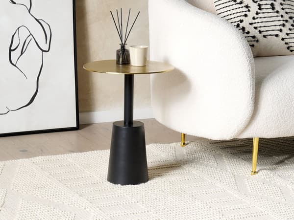 Sidobord Svart och Guld Metall Rund Geometrisk Form Modernt Avlastningsbord