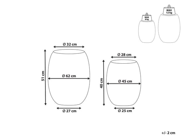 Sæt med 2 Sideborde Sort Jern Plastik Accent Endeborde Tromle Oval Form Moderne Stue
