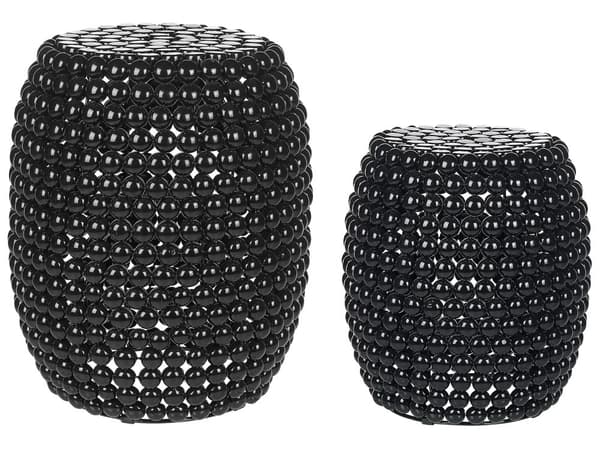 Sæt med 2 Sideborde Sort Jern Plastik Accent Endeborde Tromle Oval Form Moderne Stue