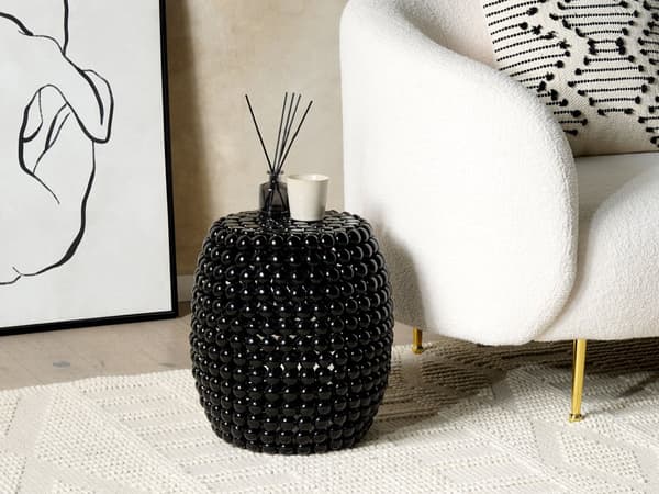 Sidebord Sort Jernplast 45 x 45 x 40 cm Accent Endebord Tromle Oval form Moderne stue