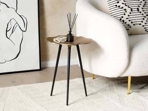 Sidobord Guld och Svart Aluminium och Järn Rund Blank Retro Heminredning Vardagsrum Hall Sovrum