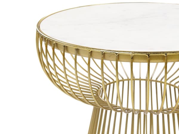 Sidebord Hvid Marmorplade Guld Metalstel 41 x 41 cm Rund Glam Moderne Stue Soveværelse