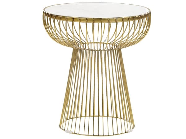 Sidebord Hvid Marmorplade Guld Metalstel 41 x 41 cm Rund Glam Moderne Stue Soveværelse