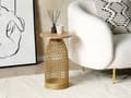 Miniatyrbillede 2 af 6: Sidebord Lyst Træ og Guld Mango Top Metal Rund Geometrisk Form Moderne Endebord