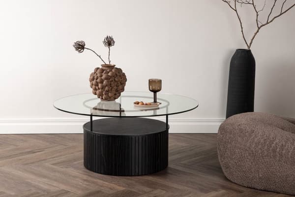 Bovall sofabord Ø90cm sort, glas.