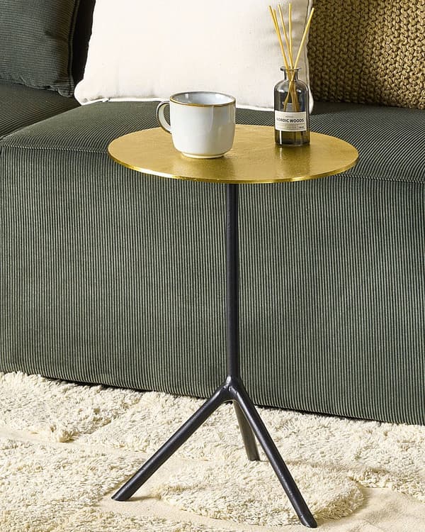 Sidobord Guld med Svarta Ben Aluminium Rund Topp Dekorativ Modern Minimalistisk Vardagsrum Hall