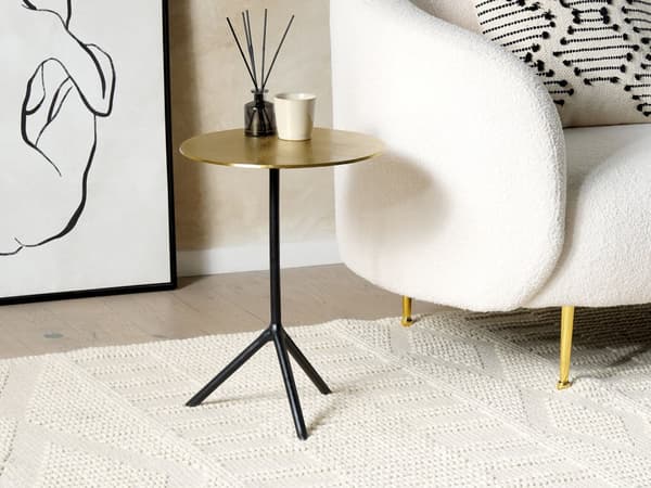 Sidobord Guld med Svarta Ben Aluminium Rund Topp Dekorativ Modern Minimalistisk Vardagsrum Hall