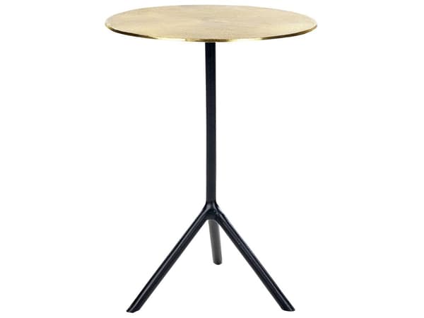 Sidobord Guld med Svarta Ben Aluminium Rund Topp Dekorativ Modern Minimalistisk Vardagsrum Hall