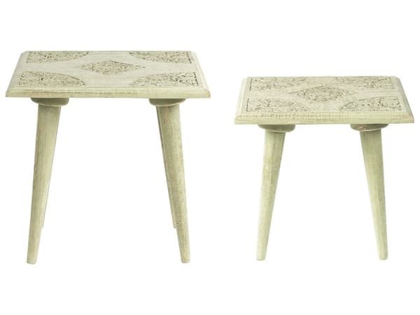 Sett med 2 sidebord Grønn Gull Mangotre Slitt finish Håndlaget Ulike størrelser Retro design