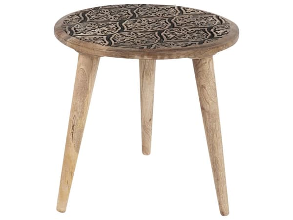 Set med 2 Sidobord Ljust Mangoträ Dekorativt Soff Sidobord Små Vardagsrumsmöbler Orientalisk Design