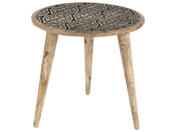 Set med 2 Sidobord Ljust Mangoträ Dekorativt Soff Sidobord Små Vardagsrumsmöbler Orientalisk Design