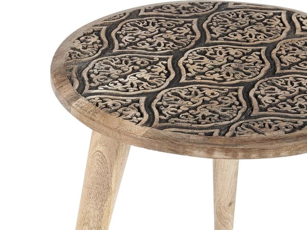 Set med 2 Sidobord Ljust Mangoträ Dekorativt Soff Sidobord Små Vardagsrumsmöbler Orientalisk Design