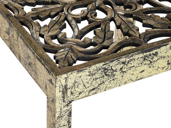 Sidobord Guld Svart med Snittat Mönster Kvadratiskt Mangoträ Vardagsrum Hall Rustik Orientalisk Design
