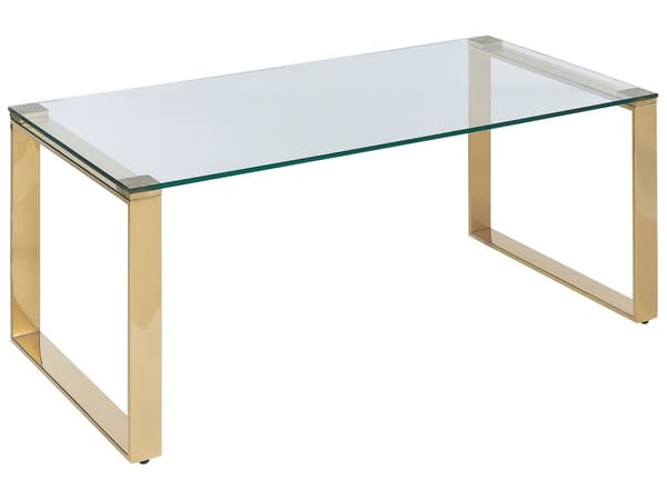Sofabord Guld Stål Glasplade 100 x 50 cm Aflangt Glasbord med Stålben til Stue Rektangulært Bord til Sofa Tilbehør Indretning