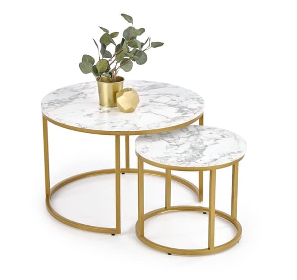 PAOLA - soffbord - set om 2 - fanerad MDF - marmor, guld