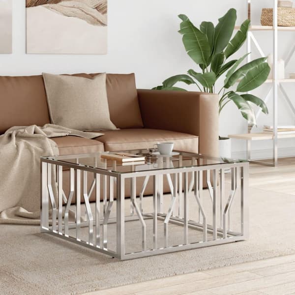 vidaXL Sohvapöytä 80x80x40 cm ruostumaton teräs ja lasi