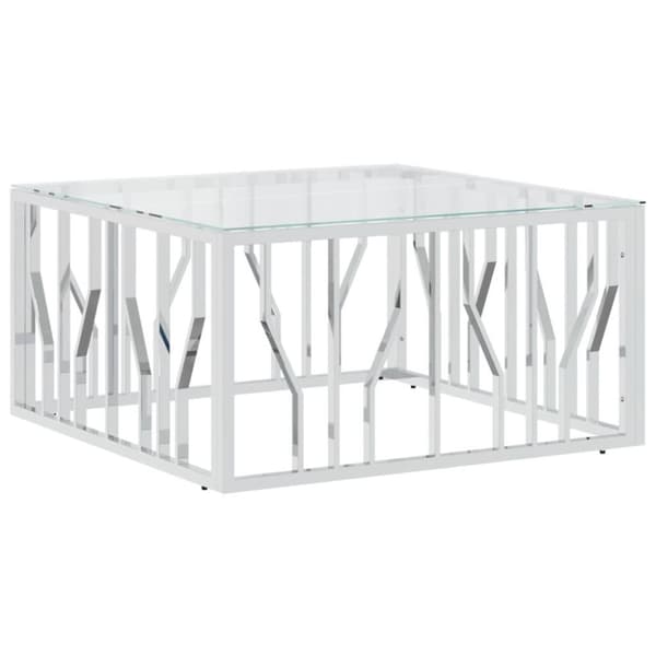 vidaXL Sohvapöytä 80x80x40 cm ruostumaton teräs ja lasi