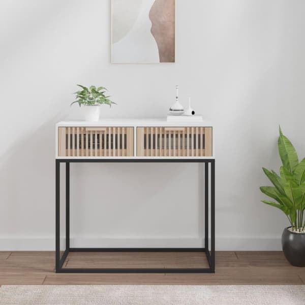 vidaXL Konsolipöytä valkoinen 80x30x75 cm tekninen puu ja rauta