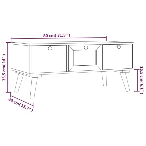 vidaXL Salongbord med skuffer 80x40x35,5 cm konstruert tre