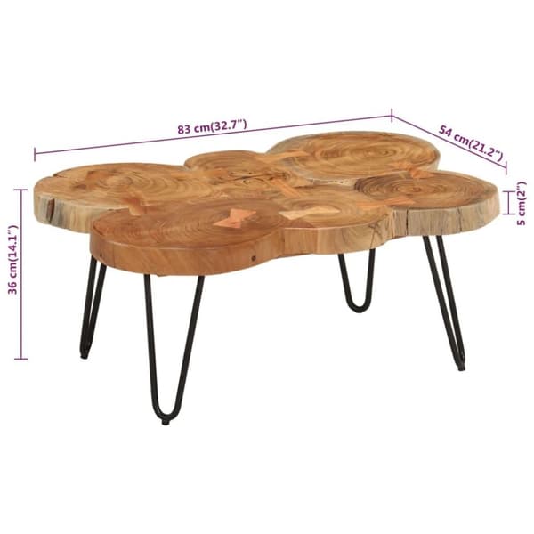 vidaXL sofabord 36 cm 6 stammer massivt akacietræ