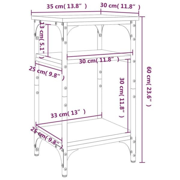 vidaXL sidebord 35x30x60 cm konstrueret træ brun egetræsfarve