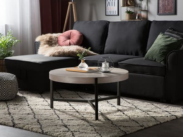 Sofabord Taupe Treplate Svart Metallben 70 cm Rund Moderne Industri