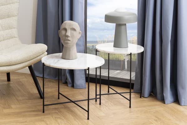 Avila hjørnebord Ø52cm marmor hvid.