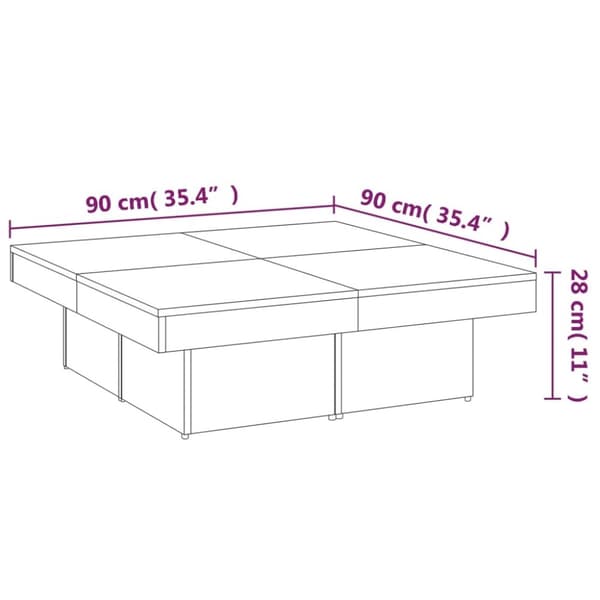 vidaXL Salongbord brun eik 90x90x28 cm konstruert tre