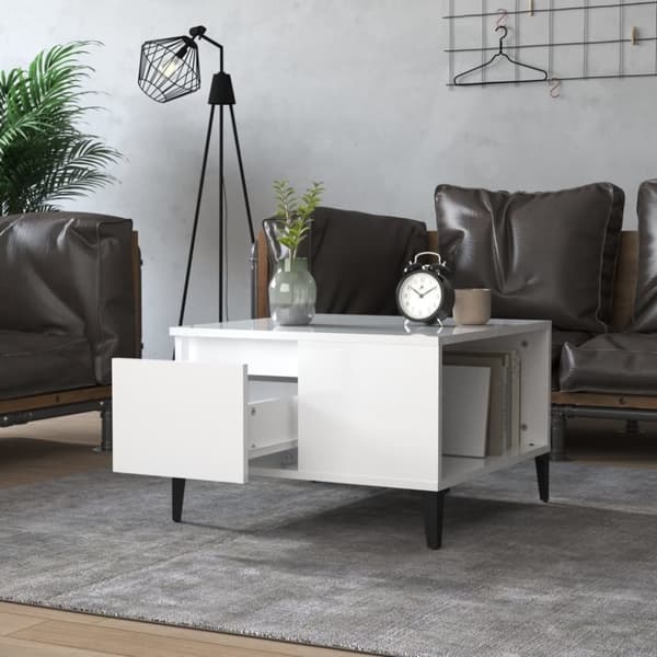 vidaXL sofabord 55x55x36,5 cm konstrueret træ hvid højglans