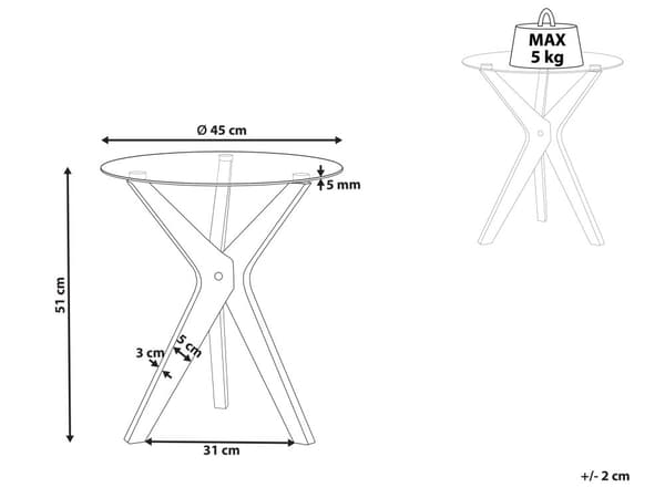 Sidobord Ljust trä Bordsskiva i härdat glas Ben i gummiträ ø 45 cm Runt ändbord Modernt vardagsrum