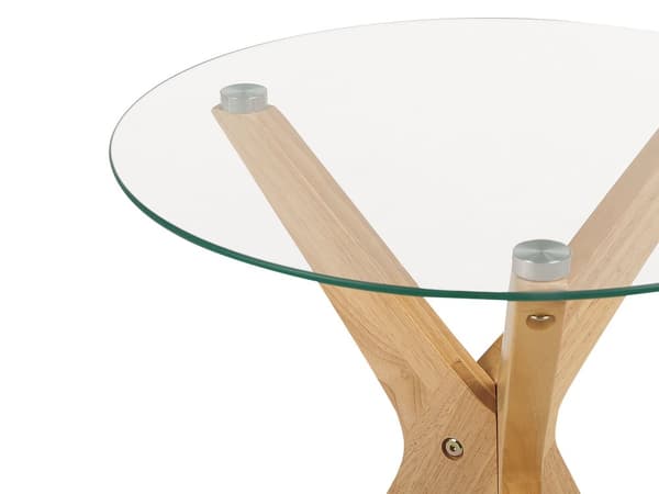 Sidobord Ljust trä Bordsskiva i härdat glas Ben i gummiträ ø 45 cm Runt ändbord Modernt vardagsrum