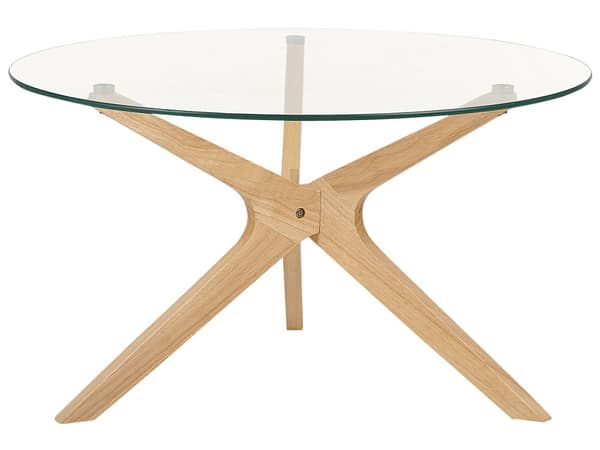 Set om 2 soffbord Ljust trä Bordsskiva i härdat glas Ben i gummiträ Runda Moderna Vardagsrum