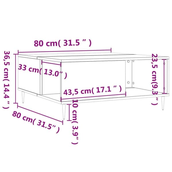 vidaXL Soffbord vit 80x80x36,5 cm konstruerat trä
