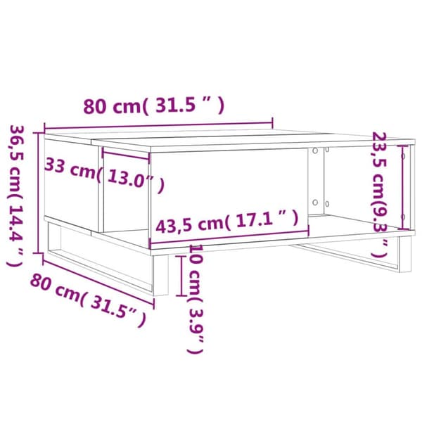 vidaXL sofabord 80x80x36,5 cm konstrueret træ røget egetræsfarve