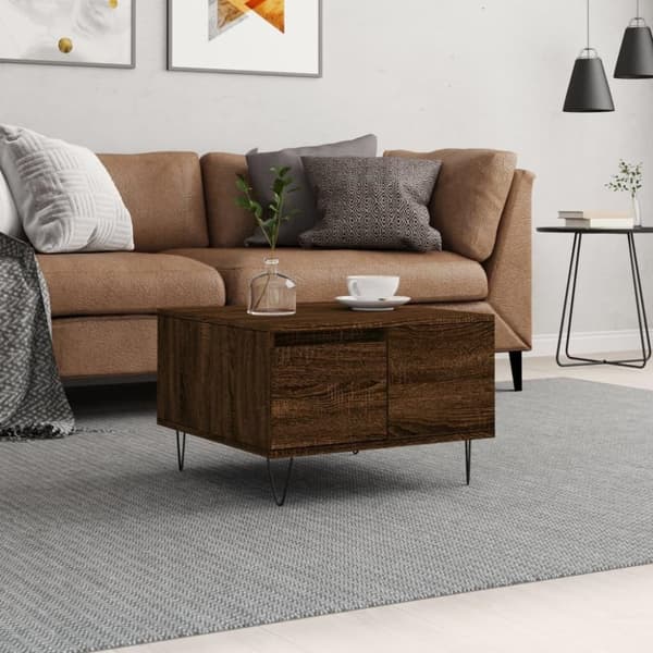 vidaXL sofabord 55x55x36,5 cm konstrueret træ brun egetræsfarve