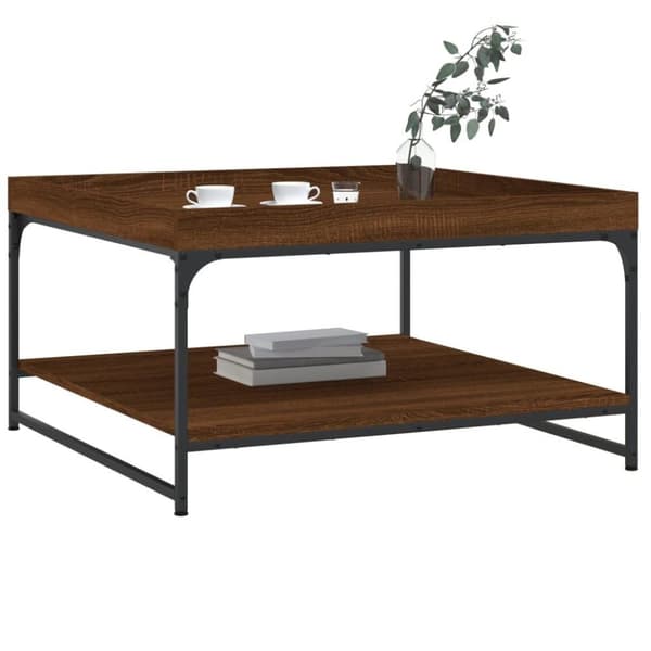 vidaXL sofabord 80x80x45 cm konstrueret træ og jern brun egetræsfarve