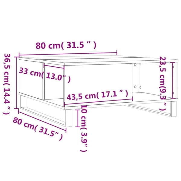 vidaXL sofabord 80x80x36,5 cm konstrueret træ brun egetræsfarve