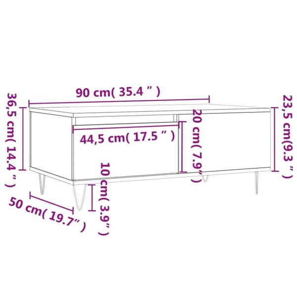 vidaXL sofabord 90x50x36,5 cm konstrueret træ brun egetræsfarve