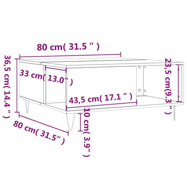 vidaXL sofabord 80x80x36,5 cm konstrueret træ sonoma-eg