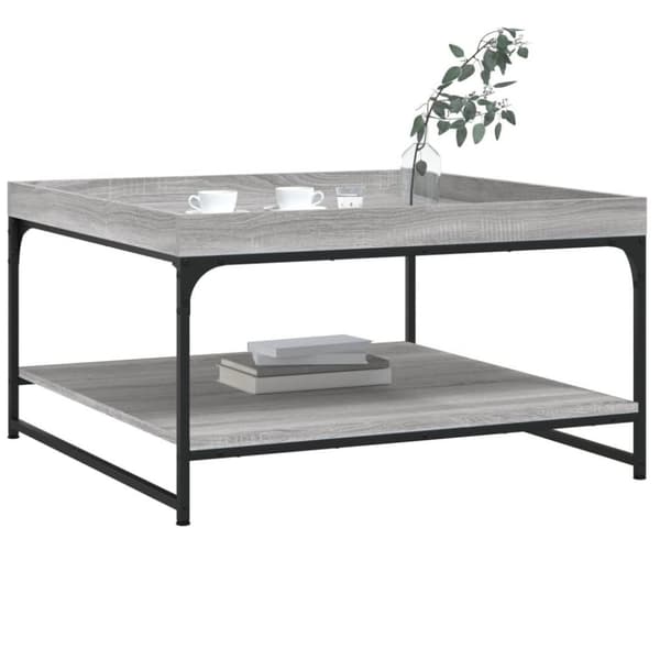 vidaXL Sohvapöytä harmaa Sonoma 80x80x45 cm tekninen puu ja rauta