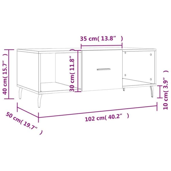 vidaXL Sohvapöytä ruskea tammi 102x50x40 cm tekninen puu