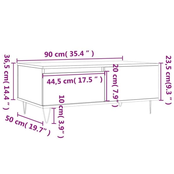 vidaXL sofabord 90x50x36,5 cm konstrueret træ sonoma-eg
