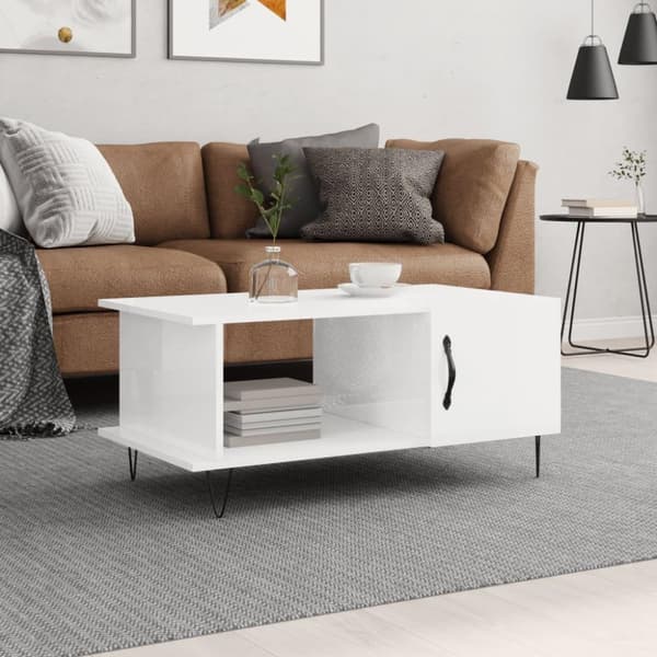 vidaXL Soffbord vit högglans 90x50x40 cm konstruerat trä
