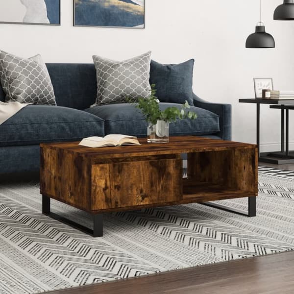 vidaXL sofabord 90x60x35 cm konstrueret træ røget egetræsfarve