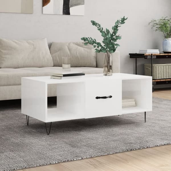 vidaXL Sohvapöytä korkeakiilto valkoinen 102x50x40 cm tekninen puu