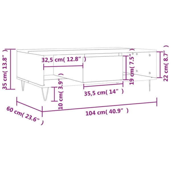 vidaXL sofabord 104x60x35 cm konstrueret træ grå sonoma-eg