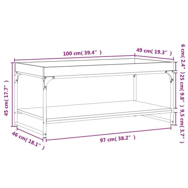 vidaXL Sohvapöytä Sonoma-tammi 100x49x45 cm tekninen puu