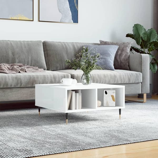 vidaXL Sohvapöytä korkeakiilto valkoinen 60x60x30 cm tekninen puu
