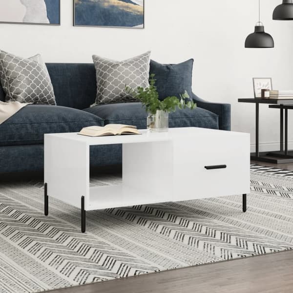 vidaXL Soffbord vit högglans 90x50x40 cm konstruerat trä